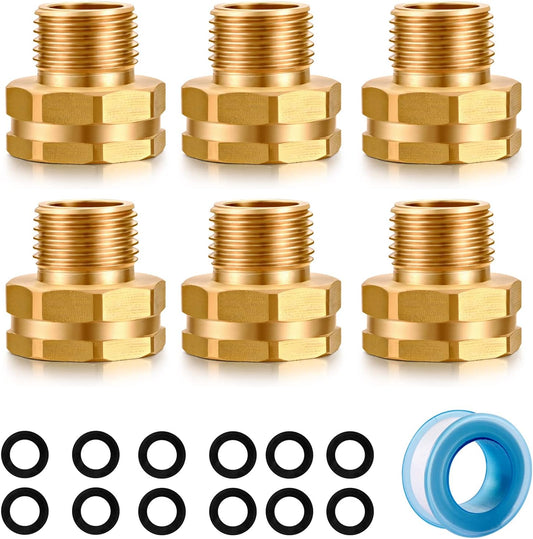 Garden Hose Fittings Connectors Adapter Solid Brass Repair Female to male faucet leader coupler dual water hose connector(3/4" GHT Female to 1/2" NPT Male) (6-Pcs)