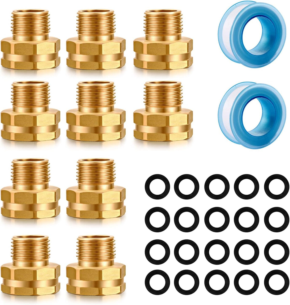 Garden Hose Fittings Connectors Adapter Solid Brass Repair Female to male faucet leader coupler dual water hose connector(3/4" GHT Female to 1/2" NPT Male) (6-Pcs)