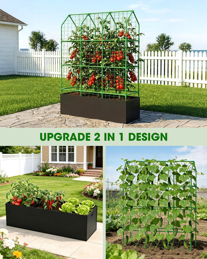 65" Cucumber Trellis for Climbing Plants Outdoor, Metal Garden Trellis for Raised Bed, Plant Support Structures with Netting for Cucumbers Tomatoes Beans Peas (50 * 17 * 65inch(L*W*H), Trellis)
