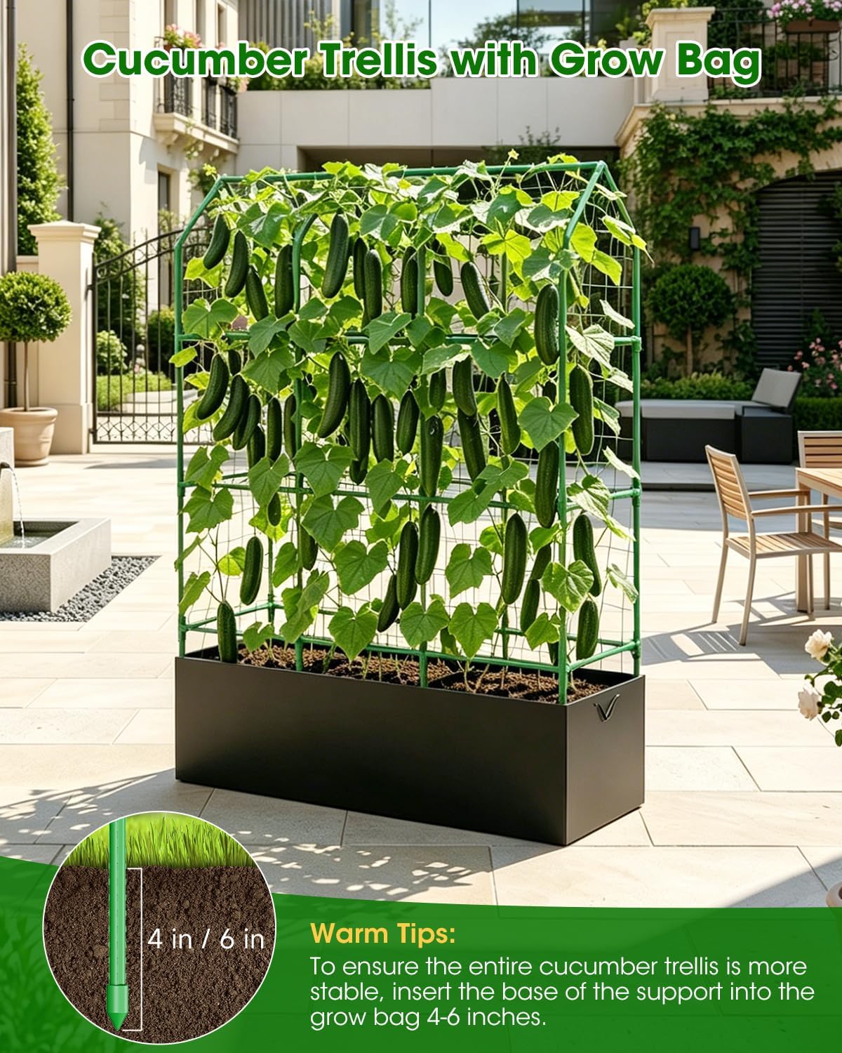 65" Cucumber Trellis for Climbing Plants Outdoor, Metal Garden Trellis for Raised Bed, Plant Support Structures with Netting for Cucumbers Tomatoes Beans Peas (50 * 17 * 65inch(L*W*H), Trellis)