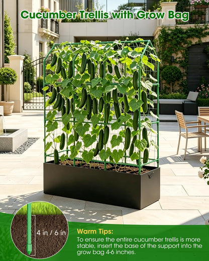 65" Cucumber Trellis for Climbing Plants Outdoor, Metal Garden Trellis for Raised Bed, Plant Support Structures with Netting for Cucumbers Tomatoes Beans Peas (50 * 17 * 65inch(L*W*H), Trellis)