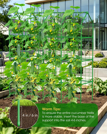 65" Cucumber Trellis for Climbing Plants Outdoor, Metal Garden Trellis for Raised Bed, Plant Support Structures with Netting for Cucumbers Tomatoes Beans Peas (50 * 17 * 65inch(L*W*H), Trellis)