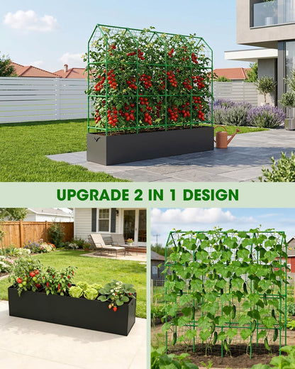 65" Cucumber Trellis for Climbing Plants Outdoor, Metal Garden Trellis for Raised Bed, Plant Support Structures with Netting for Cucumbers Tomatoes Beans Peas (50 * 17 * 65inch(L*W*H), Trellis)