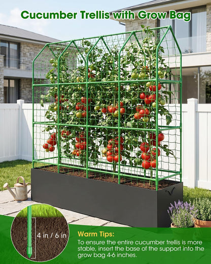 65" Cucumber Trellis for Climbing Plants Outdoor, Metal Garden Trellis for Raised Bed, Plant Support Structures with Netting for Cucumbers Tomatoes Beans Peas (50 * 17 * 65inch(L*W*H), Trellis)