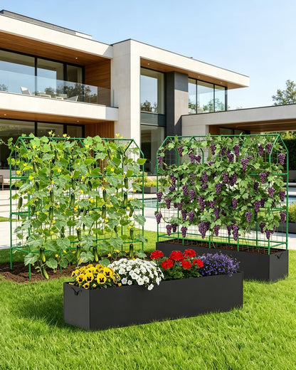 65" Cucumber Trellis for Climbing Plants Outdoor, Metal Garden Trellis for Raised Bed, Plant Support Structures with Netting for Cucumbers Tomatoes Beans Peas (50 * 17 * 65inch(L*W*H), Trellis)