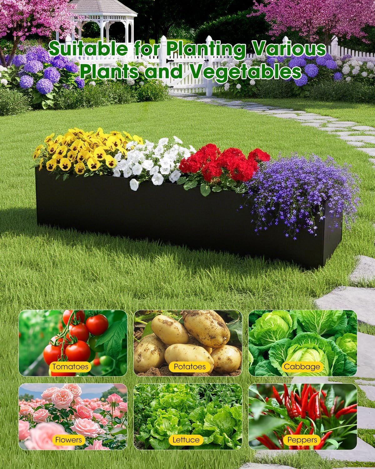 65" Cucumber Trellis for Climbing Plants Outdoor, Metal Garden Trellis for Raised Bed, Plant Support Structures with Netting for Cucumbers Tomatoes Beans Peas (50 * 17 * 65inch(L*W*H), Trellis)