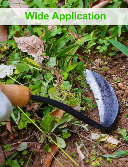 Japanese Weeding Sickle Hoe, 11" Gardening Hand Weeder Nejiri Kama Blade Tool Digging Cutting Weed Remover, High-Carbon Steel One-Piece Molding with Wood Handle, Very Sharp Edge Quick Work