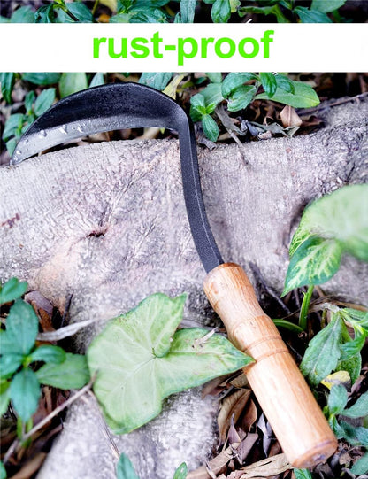 Japanese Weeding Sickle Hoe, 11" Gardening Hand Weeder Nejiri Kama Blade Tool Digging Cutting Weed Remover, High-Carbon Steel One-Piece Molding with Wood Handle, Very Sharp Edge Quick Work