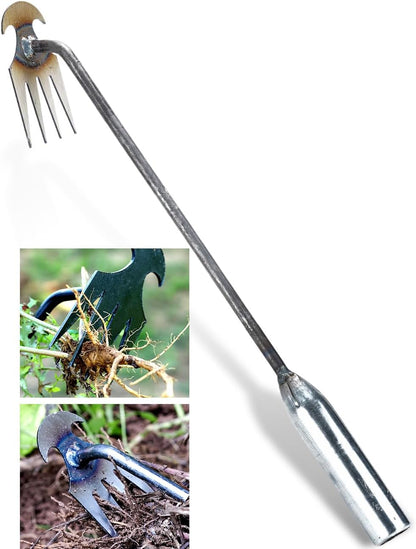Japanese Weeding Sickle Hoe, 11" Gardening Hand Weeder Nejiri Kama Blade Tool Digging Cutting Weed Remover, High-Carbon Steel One-Piece Molding with Wood Handle, Very Sharp Edge Quick Work