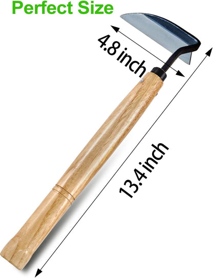 Japanese Weeding Sickle Hoe, 11" Gardening Hand Weeder Nejiri Kama Blade Tool Digging Cutting Weed Remover, High-Carbon Steel One-Piece Molding with Wood Handle, Very Sharp Edge Quick Work