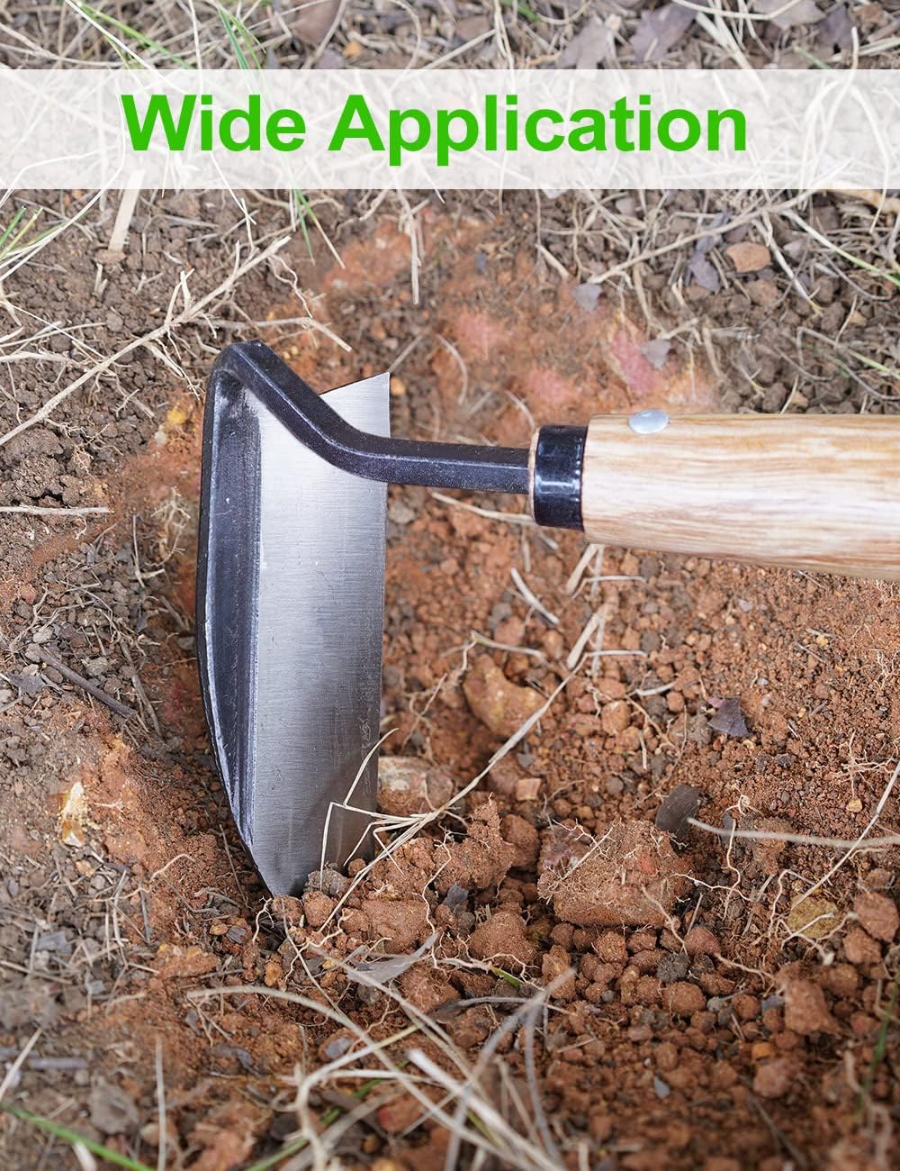 Japanese Weeding Sickle Hoe, 11" Gardening Hand Weeder Nejiri Kama Blade Tool Digging Cutting Weed Remover, High-Carbon Steel One-Piece Molding with Wood Handle, Very Sharp Edge Quick Work