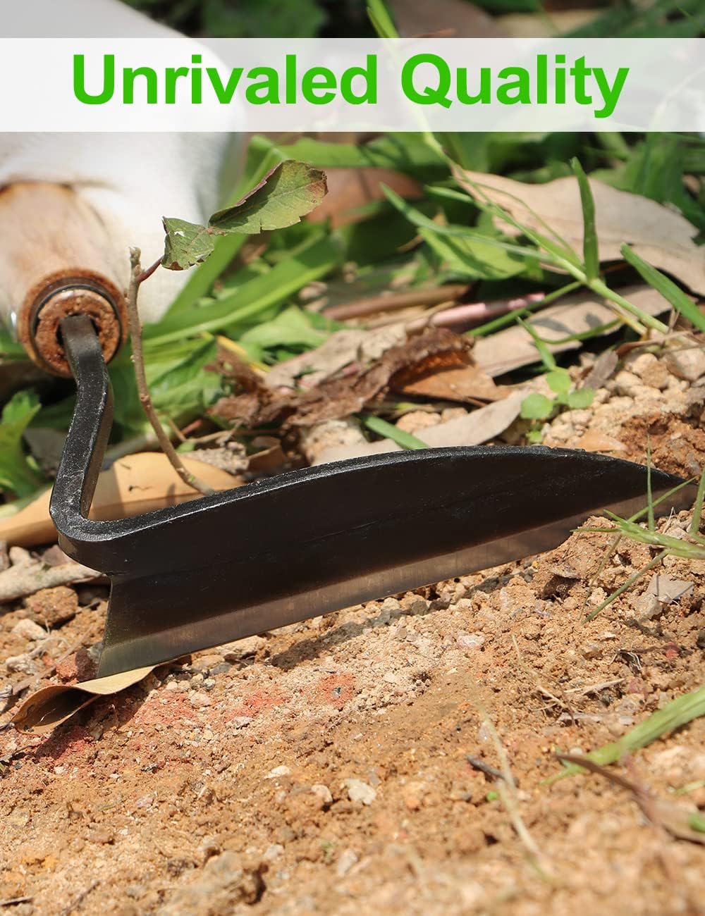 Japanese Weeding Sickle Hoe, 11" Gardening Hand Weeder Nejiri Kama Blade Tool Digging Cutting Weed Remover, High-Carbon Steel One-Piece Molding with Wood Handle, Very Sharp Edge Quick Work