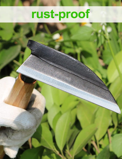 Japanese Weeding Sickle Hoe, 11" Gardening Hand Weeder Nejiri Kama Blade Tool Digging Cutting Weed Remover, High-Carbon Steel One-Piece Molding with Wood Handle, Very Sharp Edge Quick Work