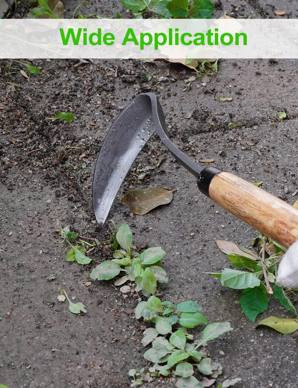 Japanese Weeding Sickle Hoe, 11" Gardening Hand Weeder Nejiri Kama Blade Tool Digging Cutting Weed Remover, High-Carbon Steel One-Piece Molding with Wood Handle, Very Sharp Edge Quick Work
