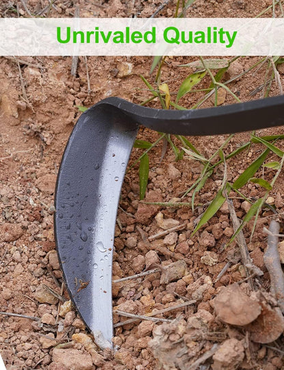 Japanese Weeding Sickle Hoe, 11" Gardening Hand Weeder Nejiri Kama Blade Tool Digging Cutting Weed Remover, High-Carbon Steel One-Piece Molding with Wood Handle, Very Sharp Edge Quick Work