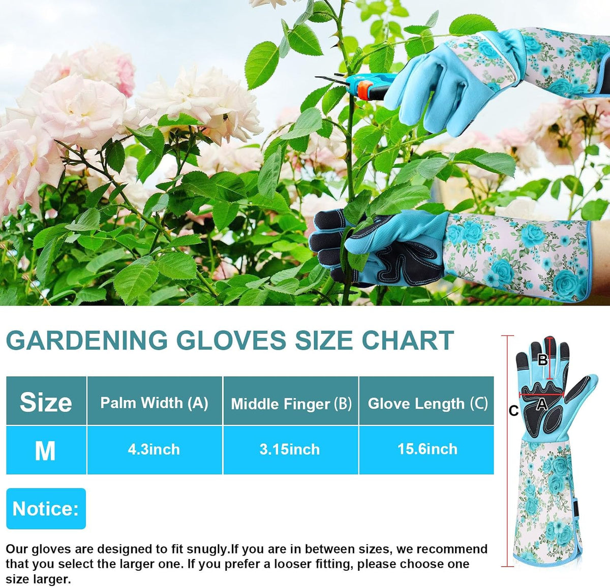 Garden Gloves for Women,Gardening Gloves,Gardening Gift for Lady,Blue,M