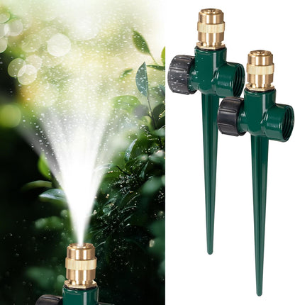 2 Pack Metal Lawn Sprinkler, Automatic Brass Sprinkler with Spike Base, 360 Degree Adjustable Sprinklers Nozzle Large Area Coverage for Lawn Grass Patio Garden Irrigation