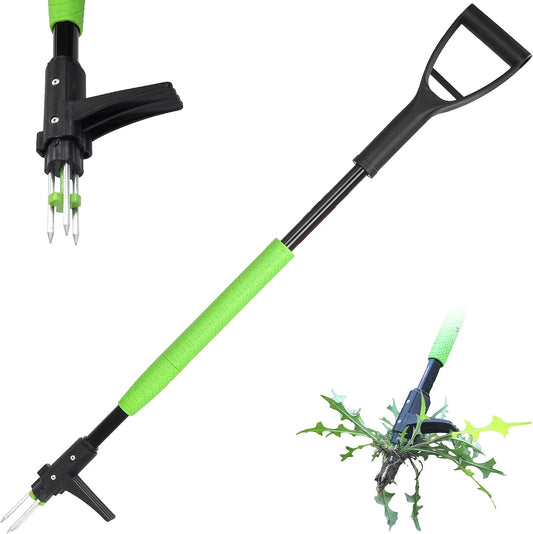 Stand Up Weeder Weed Puller Tool – Long Handle up to 45-Inch – Heavy Duty 3 Claw Weeder with Foot Pedal – No Bending or Kneeling – Great for Dandelions, Thistle, Grass