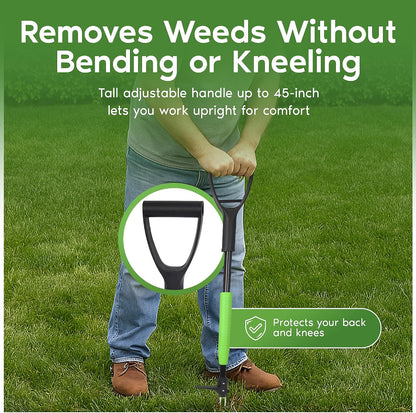 Stand Up Weeder Weed Puller Tool – Long Handle up to 45-Inch – Heavy Duty 3 Claw Weeder with Foot Pedal – No Bending or Kneeling – Great for Dandelions, Thistle, Grass
