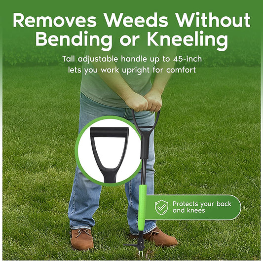 Stand Up Weeder Weed Puller Tool – Long Handle up to 45-Inch – Heavy Duty 3 Claw Weeder with Foot Pedal – No Bending or Kneeling – Great for Dandelions, Thistle, Grass