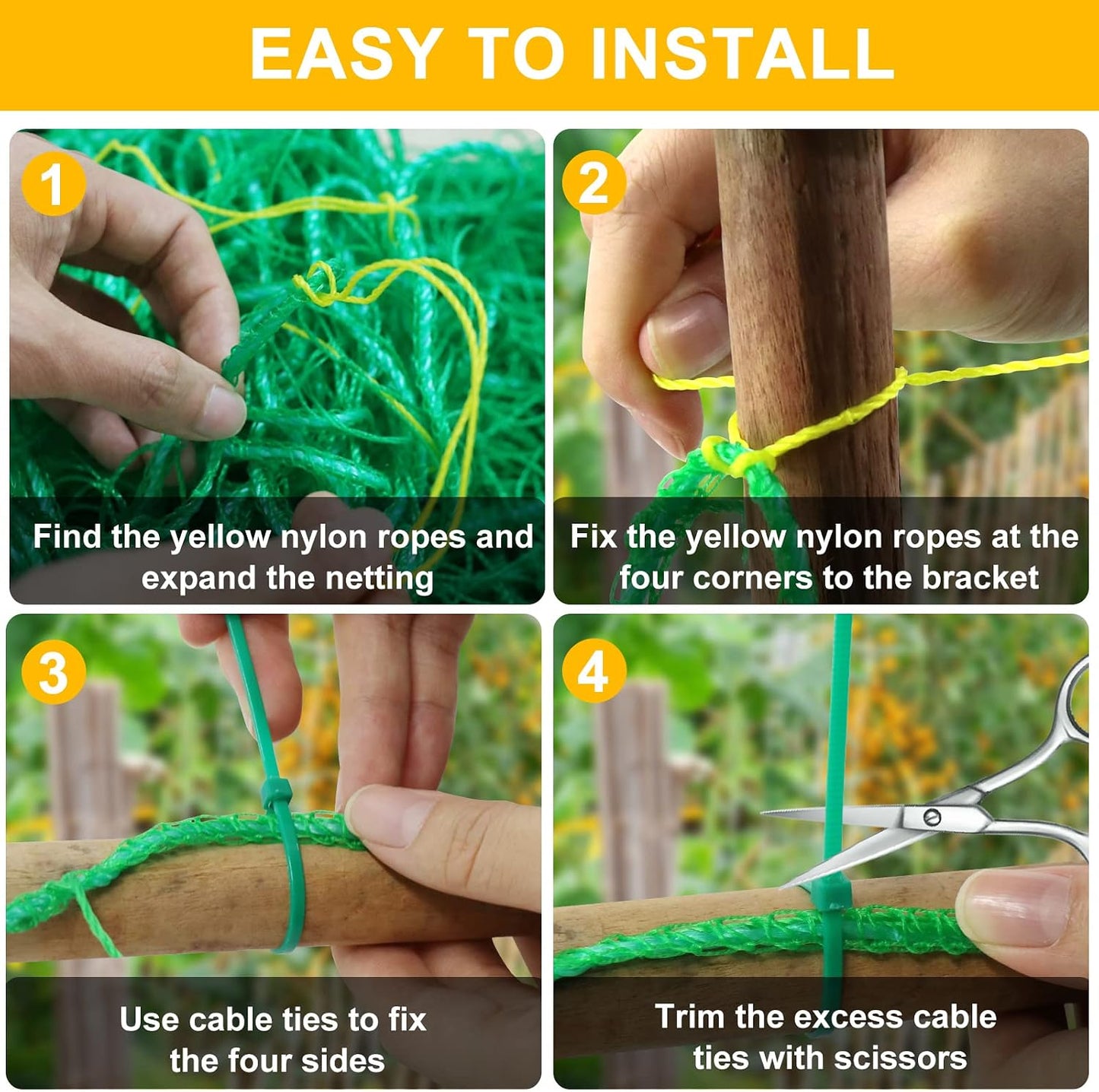 Garden Trellis Netting for Climbing Plants Outdoor, 6.6x8.2 FT Plant Netting for Cucumber, Tomato, 27 Strands Trellis Net with 4x4 Inch Mesh as Vegetable Netting for Grape, Bean, w/Plant Clips