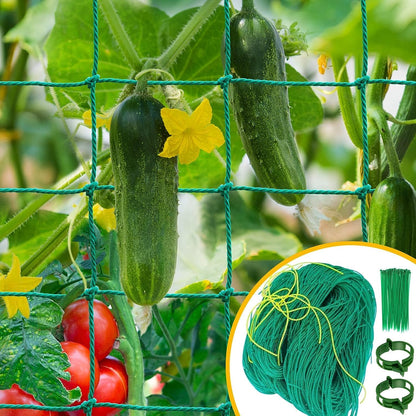 Garden Trellis Netting for Climbing Plants Outdoor, 6.6x8.2 FT Plant Netting for Cucumber, Tomato, 27 Strands Trellis Net with 4x4 Inch Mesh as Vegetable Netting for Grape, Bean, w/Plant Clips