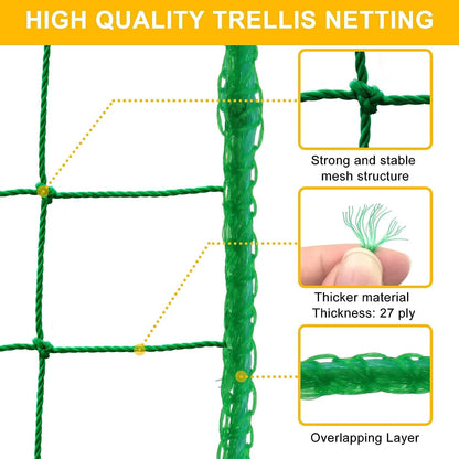Garden Trellis Netting for Climbing Plants Outdoor, 6.6x8.2 FT Plant Netting for Cucumber, Tomato, 27 Strands Trellis Net with 4x4 Inch Mesh as Vegetable Netting for Grape, Bean, w/Plant Clips