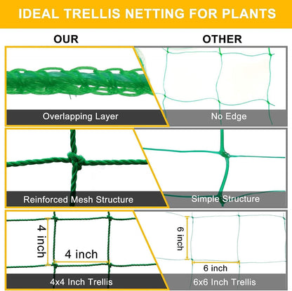Garden Trellis Netting for Climbing Plants Outdoor, 6.6x8.2 FT Plant Netting for Cucumber, Tomato, 27 Strands Trellis Net with 4x4 Inch Mesh as Vegetable Netting for Grape, Bean, w/Plant Clips