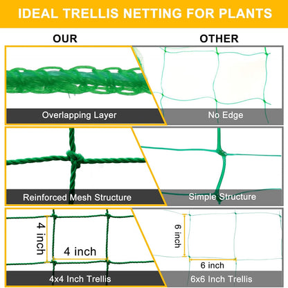 Garden Trellis Netting for Climbing Plants Outdoor, 6.6x8.2 FT Plant Netting for Cucumber, Tomato, 27 Strands Trellis Net with 4x4 Inch Mesh as Vegetable Netting for Grape, Bean, w/Plant Clips