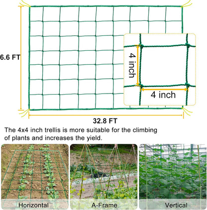 Garden Trellis Netting for Climbing Plants Outdoor, 6.6x8.2 FT Plant Netting for Cucumber, Tomato, 27 Strands Trellis Net with 4x4 Inch Mesh as Vegetable Netting for Grape, Bean, w/Plant Clips