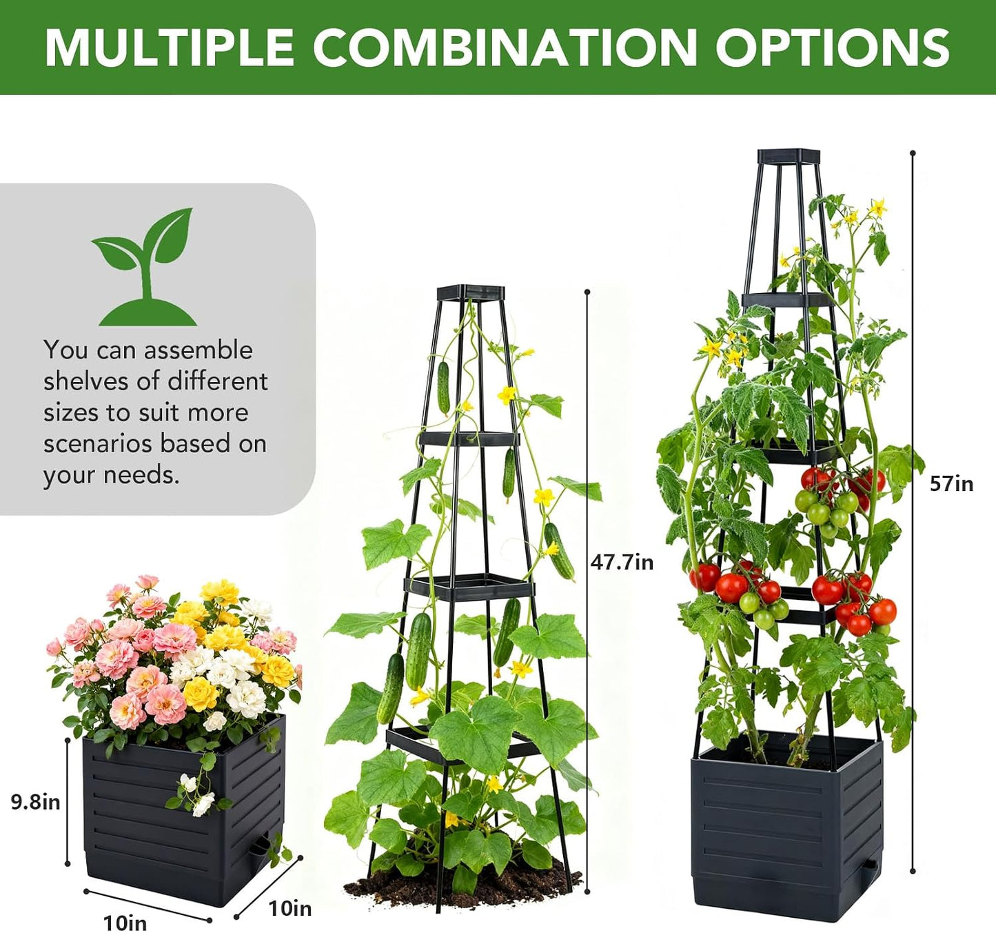 2 Pack Raised Garden Bed Planter Box with Trellis, 57'' Self Watering Tomato Planters for Climbing Plants, Tomato Cage Trellis for Vegetables & Vine Flowers Indoor Outdoor Patio