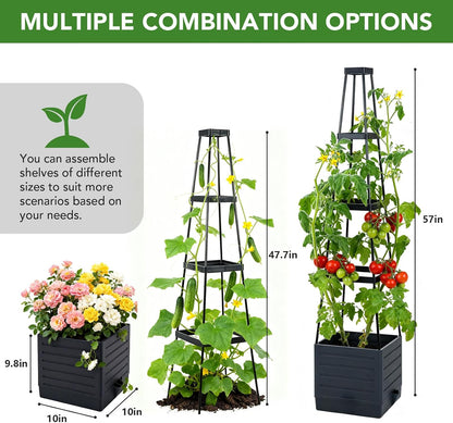 2 Pack Raised Garden Bed Planter Box with Trellis, 57'' Self Watering Tomato Planters for Climbing Plants, Tomato Cage Trellis for Vegetables & Vine Flowers Indoor Outdoor Patio