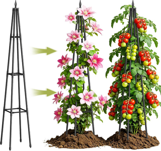 Obelisk Trellis for Climbing Plants Outdoor,5.2 Ft Garden Trellis for Potted Plants, Metal Trellis with Anti-Rust Coated for Potted Plants Indoor, Plant Support for Vegetables, Vines