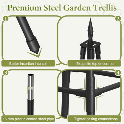 Obelisk Trellis for Climbing Plants Outdoor,5.2 Ft Garden Trellis for Potted Plants, Metal Trellis with Anti-Rust Coated for Potted Plants Indoor, Plant Support for Vegetables, Vines