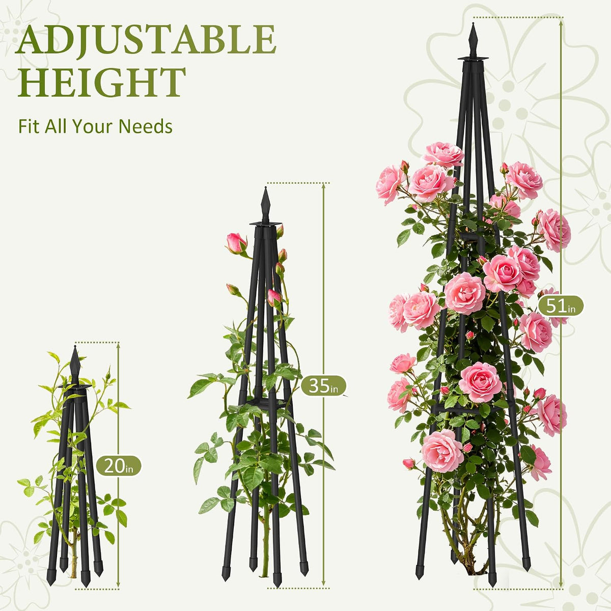 Obelisk Trellis for Climbing Plants Outdoor,5.2 Ft Garden Trellis for Potted Plants, Metal Trellis with Anti-Rust Coated for Potted Plants Indoor, Plant Support for Vegetables, Vines