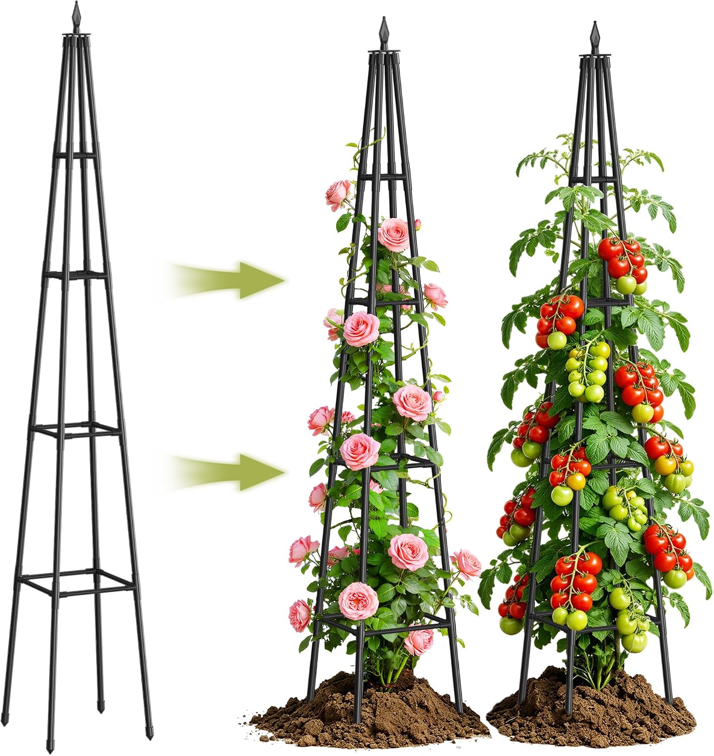 Obelisk Trellis for Climbing Plants Outdoor,5.2 Ft Garden Trellis for Potted Plants, Metal Trellis with Anti-Rust Coated for Potted Plants Indoor, Plant Support for Vegetables, Vines