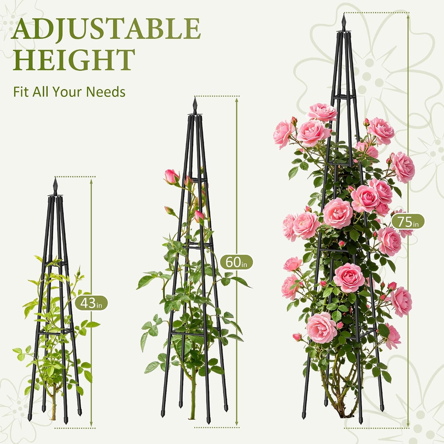 Obelisk Trellis for Climbing Plants Outdoor,5.2 Ft Garden Trellis for Potted Plants, Metal Trellis with Anti-Rust Coated for Potted Plants Indoor, Plant Support for Vegetables, Vines