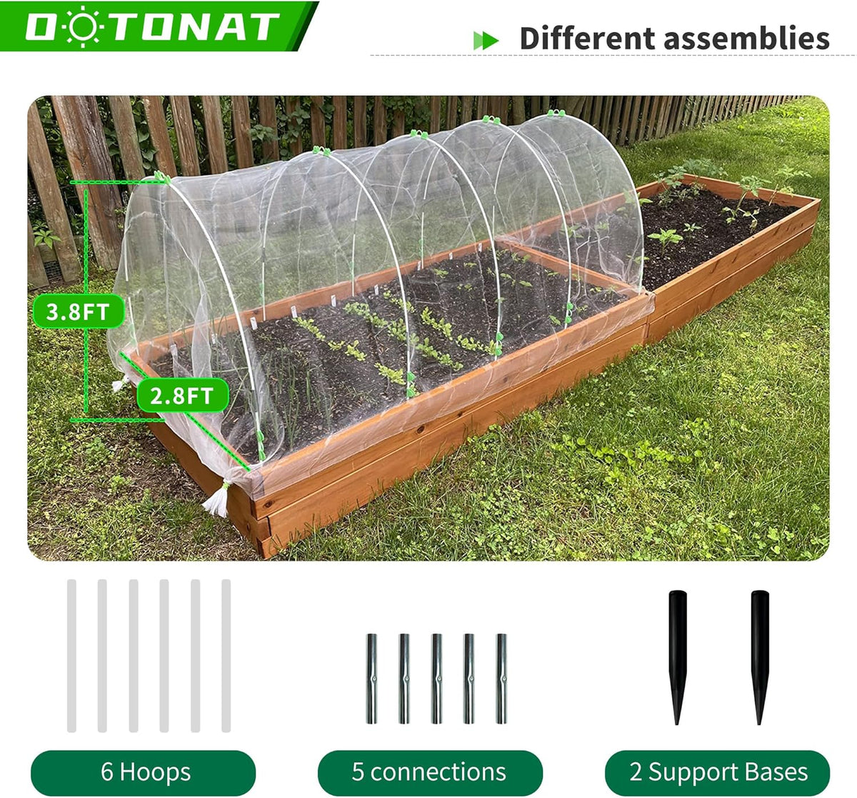 8FT Garden Hoops Grow Tunnel Kit - Rust-Free Fiberglass Frame for Raised Beds, 36pcs - DIY Plant Support for Garden Netting, Vegetable Garden Hoops Kit, Row Covers, and Greenhouse Protection