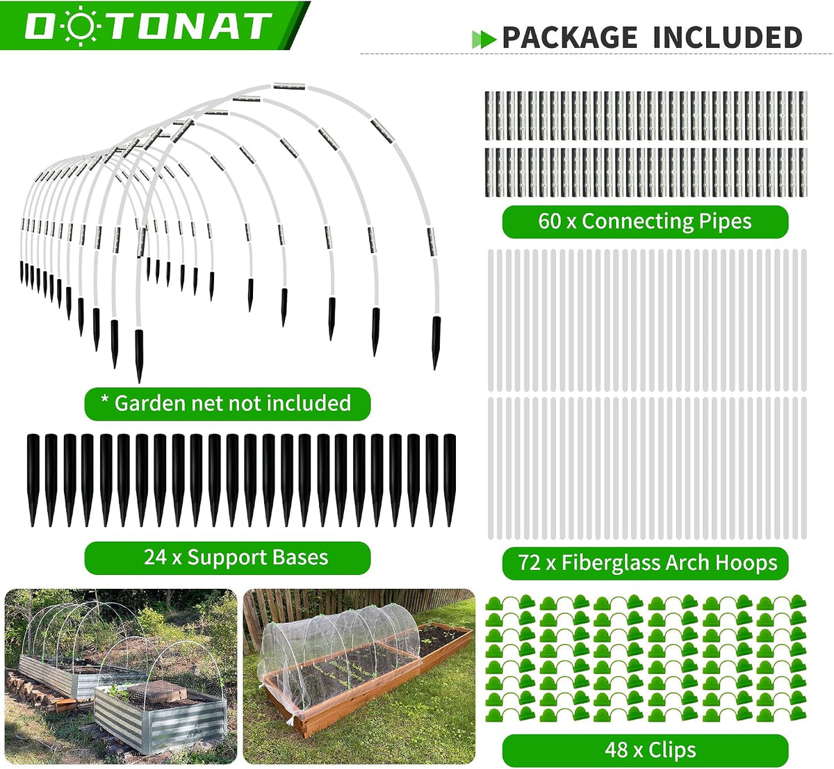 8FT Garden Hoops Grow Tunnel Kit - Rust-Free Fiberglass Frame for Raised Beds, 36pcs - DIY Plant Support for Garden Netting, Vegetable Garden Hoops Kit, Row Covers, and Greenhouse Protection