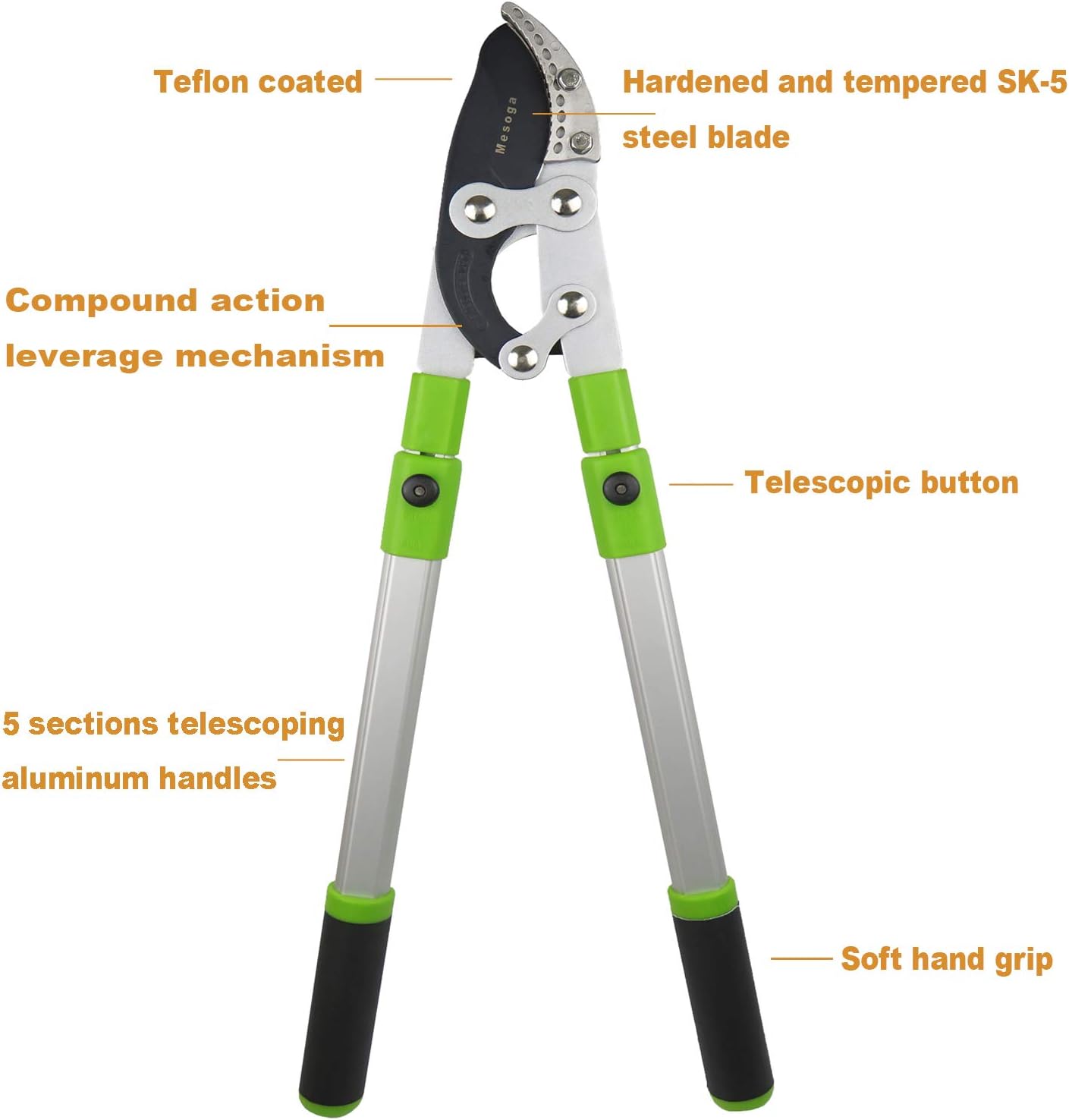 Heavy Duty Anvil & Bypass Lopper with Telescopic Handle (26-41 Inch) - 5-Layer Adjustable Garden Pruner, 2-Inch Branch Cutter for Tree Trimming