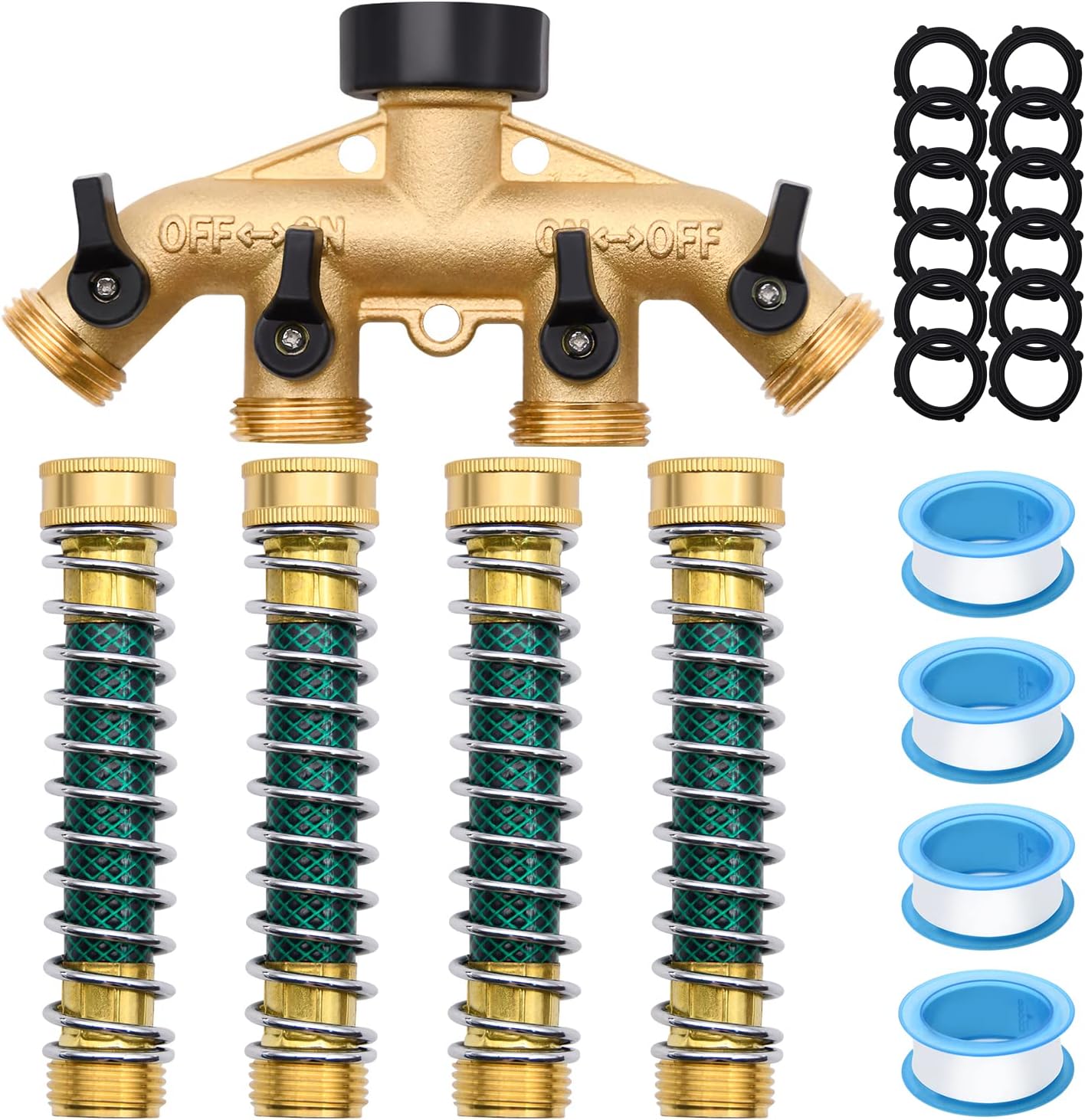 4 Way Hose Splitter with 4pcs Garden Hose Extension Adapter