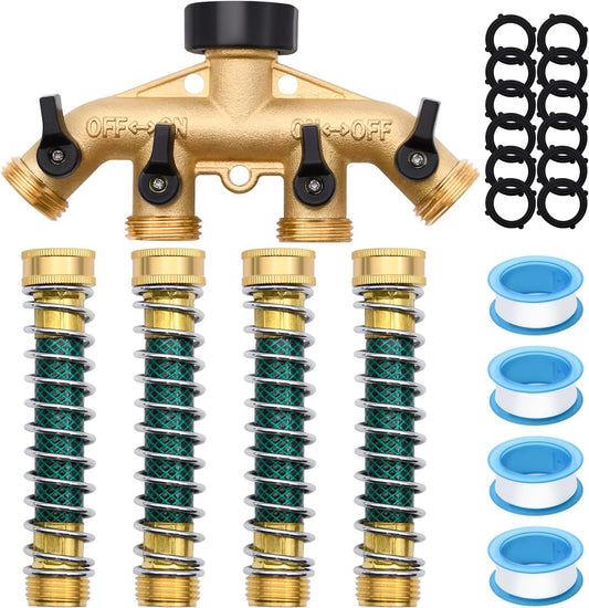 4 Way Hose Splitter with 4pcs Garden Hose Extension Adapter