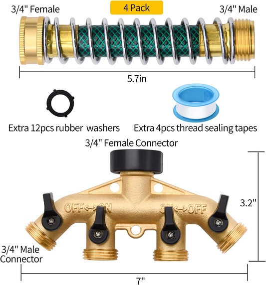 4 Way Hose Splitter with 4pcs Garden Hose Extension Adapter