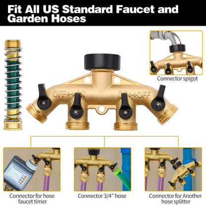 4 Way Hose Splitter with 4pcs Garden Hose Extension Adapter