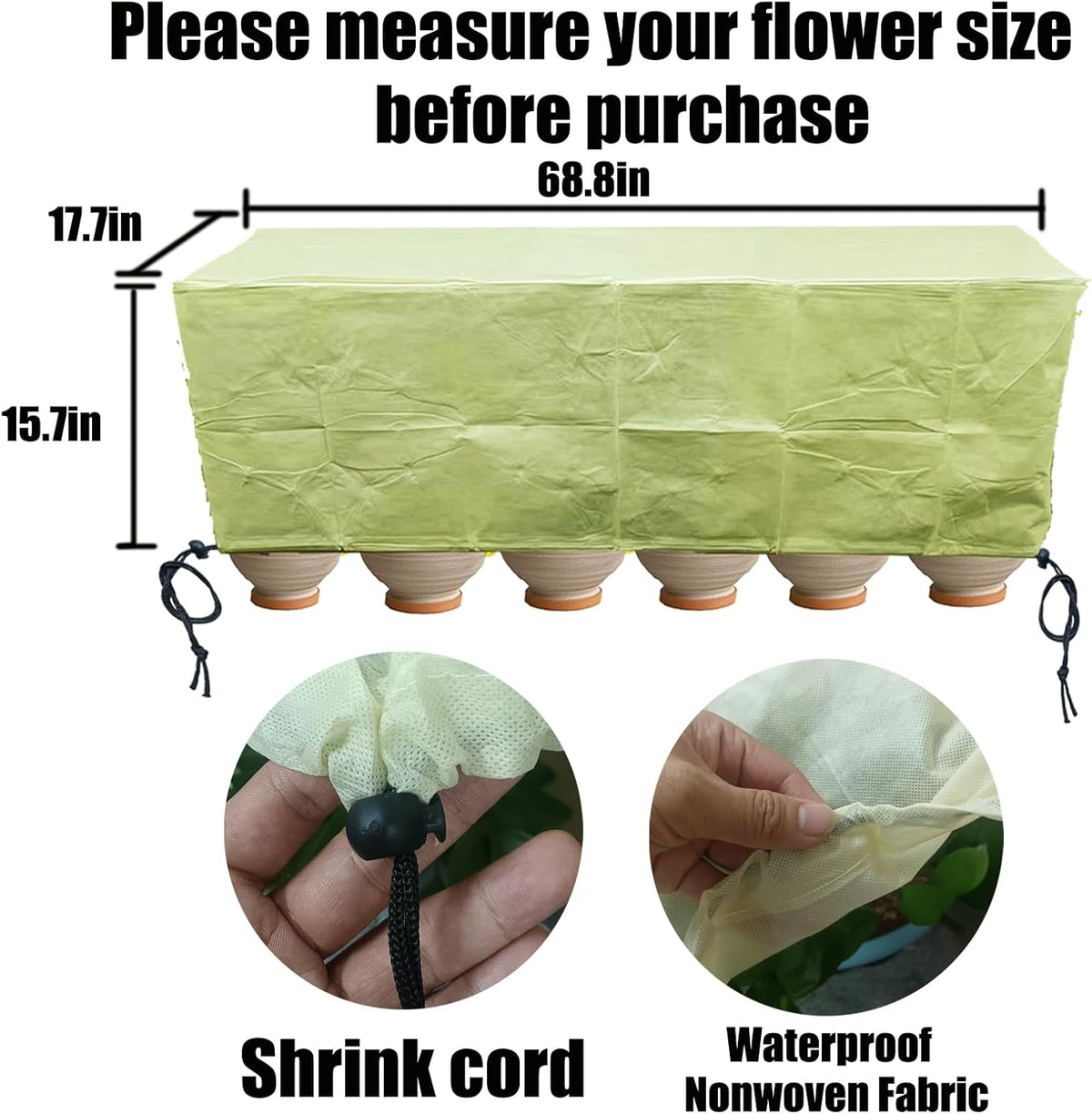Plant Covers, Freeze Protection for Plants,3 Pack 23.8"*11.8"*11.8" Frost Cloth for Plants，Plant Protectors for Winter，Frost Blankets for Plants， Used for Flower pots, Flower Boxes, Small Plants