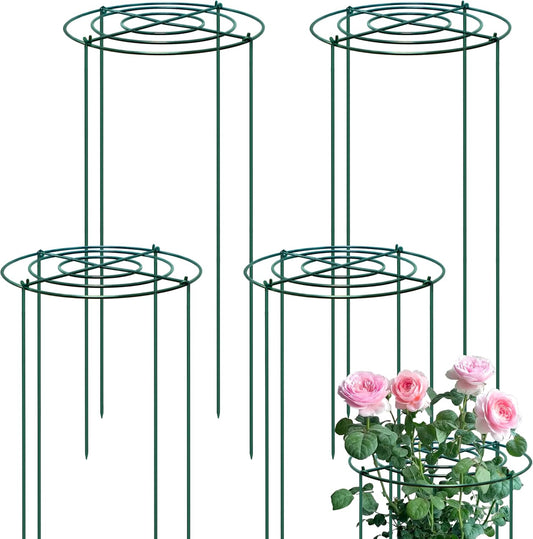 4 Sets Peony Support Cage,14"Diax32"High Heavy Duty Metal Plant Support,Grow Through Hoops Grids with 4 Thickened 5mm Legs,Strong Support Brace for Heavy Blossoms,Flower Support Ring for Peonies,Rose