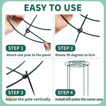 4 Sets Peony Support Cage,14"Diax32"High Heavy Duty Metal Plant Support,Grow Through Hoops Grids with 4 Thickened 5mm Legs,Strong Support Brace for Heavy Blossoms,Flower Support Ring for Peonies,Rose