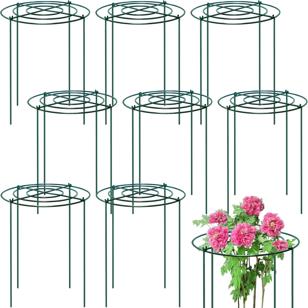 4 Sets Peony Support Cage,14"Diax32"High Heavy Duty Metal Plant Support,Grow Through Hoops Grids with 4 Thickened 5mm Legs,Strong Support Brace for Heavy Blossoms,Flower Support Ring for Peonies,Rose