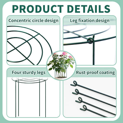 4 Sets Peony Support Cage,14"Diax32"High Heavy Duty Metal Plant Support,Grow Through Hoops Grids with 4 Thickened 5mm Legs,Strong Support Brace for Heavy Blossoms,Flower Support Ring for Peonies,Rose