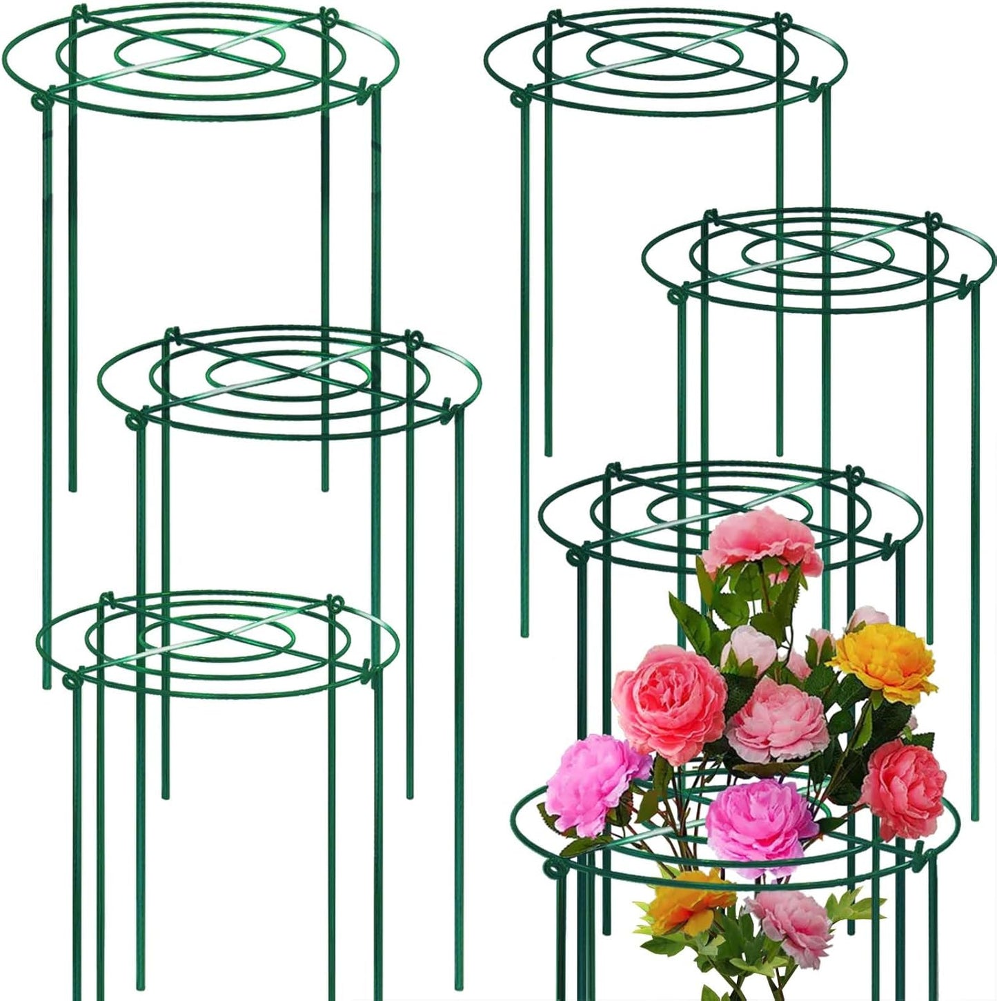 4 Sets Peony Support Cage,14"Diax32"High Heavy Duty Metal Plant Support,Grow Through Hoops Grids with 4 Thickened 5mm Legs,Strong Support Brace for Heavy Blossoms,Flower Support Ring for Peonies,Rose